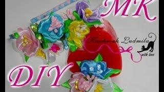 МК Весенний ободок с цветами канзаши\ DIY Spring hair band with flowers kanzashi