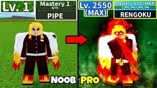 Beating Blox Fruits as Rengoku Lvl 0 to Max Lvl Full Human v4 Awakening Noob to Pro in Blox Fruits