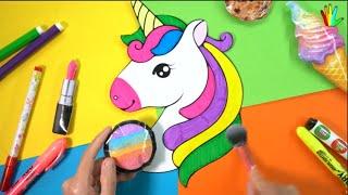 DIY paper makeup UNICORN with colorul makeup tools