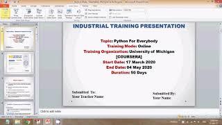 Industrial Training Presentation on Python with simple project  How to make PPT on Python Training