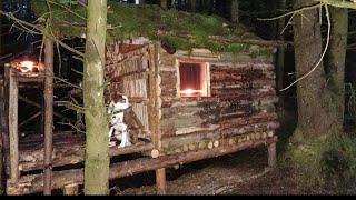 CABIN IN THE WOODS   hidden bushcraft shelter deep in the forest