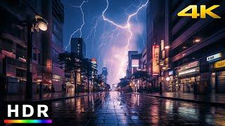 Walk in Shinjuku Midnight Thunderstorm  4K HDR Spatial Audio