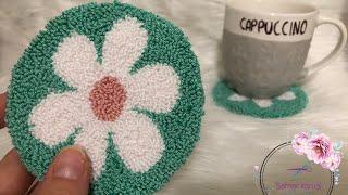 كوستر تطريز بستخدام ابره النفاش 🪡فكره جديده بستخدام قلم التطريز Embroidery coaster by punch needle