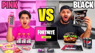 Eating Only One Color Food While Playing Fortnite BLACK FOOD VS PINK FOOD CHALLENGE