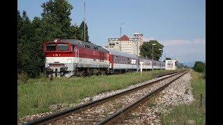 Express train service in Slovakia Rýchlik R930 Ipeľ is hauled by goggle 757-012. ESK064001