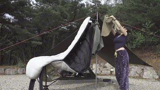 NEW GIRL SOLO ASMR CAMPING HEAVY RAIN DAY CAMPING VIDEO
