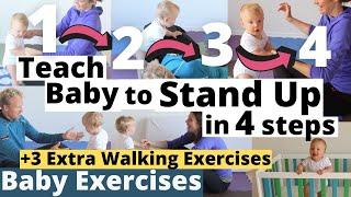 How to teach your baby to STAND UP and WALK  9-12 months  Baby Exercises Activities & Development
