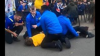 Three SGL Security Staff Struggle to Restrain a Man Outside the Counting House at George Square