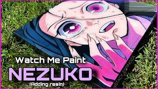 Acrylic Painting Kamado Nezuko on Wooden Panel with Resin  Anime show DEMON SLAYER