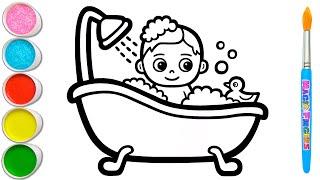 Baby in a Bathtub Picture Drawing Painting Coloring for Kids and Toddlers  Lets Draw #352