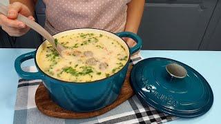 Meatball soup with sour cream