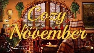 Cozy Autumn ASMR Ambience  November Mood  Autumn Cabin ️ Rainy & Snowy Weather