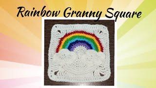 Crochet Rainbow Granny Square with clouds  rainbow  Granny Square 