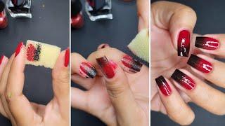 Ombre nails at Home  Red & black colour combination Ombre Nailart  Easy Nailart at Home 