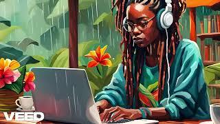 Rainy Focus Upbeat Study Video in Jungle Cafe - LoFi Rainscape for calm energy