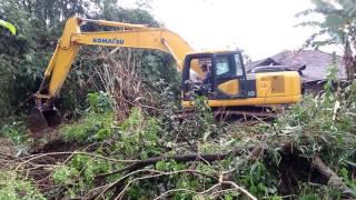 Excavator Komatsu PC200 Destroys The Tree