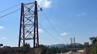 ERECTION JEMBATAN GANTUNG Pemasangan Wire Rope dan Blok Angkur