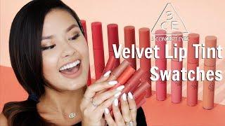 SWATCHING ALL 10 3CE VELVET LIP TINTS  Haul Review and Demo