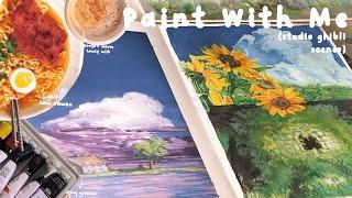 rainy art vlog️painting studio ghibli scenes gouache recreating ponyos honeymilk and ham ramen