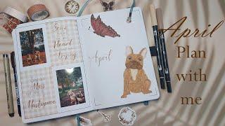 April plan with me daily log bullet journal French Bulldog and Gingham theme