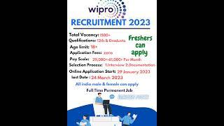Wipro Recruitment 2023  Wipro Hiring 2023  Wipro Jobs 2023  Wipro New Vacancy 2023  #shorts