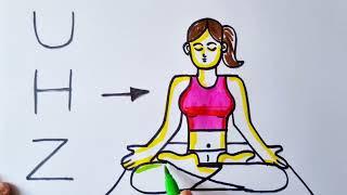 Letter turns into International Yoga Day Drawing  Yoga Girl drawing  Easy Drawing