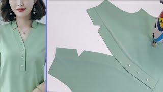 ️A tutorial for cut and sewing collar V neck design in the best way for beginners