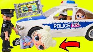 LOL Surprise Dolls + Lil Sisters Stopped by Playmobil Police with Confetti Pop - Toy Wave 2 Video