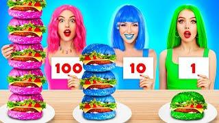 100 Lapis MAKANAN PINK vs HIJAU vs BIRU  Tantangan Satu Warna Permen oleh RATATA CHALLENGE