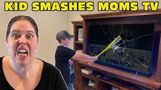 Kid Temper Tantrum Smashes Moms 50-Inch TV With A Baseball Bat - FULL VIDEO