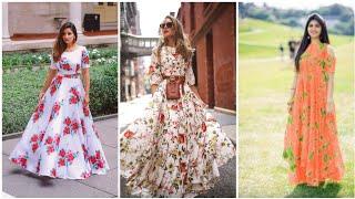 chiffon  floral print long gown dress ll floral print long maxi dresses ll summer collection