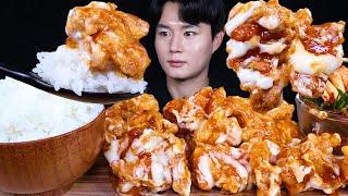 ENG SUB ASMR SWEET FRIED CHICKEN & RICE & GREEN ONION KIMCHI EATING SOUNDS MUKBANG 먹방ASMR MUKBANG