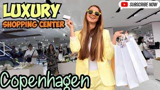 Walking tour in luxury shopping center  Copenhagen  Denmark  2023  brand shopping center