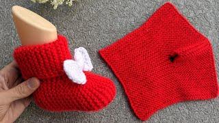 Knit Baby Booties with Decor Bow