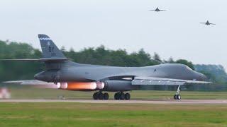 FULL POWER B1 bombers launch flypast and recover from a European mission 