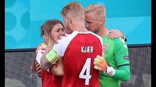 Simon Kjær comforts Christian Eriksens wife 