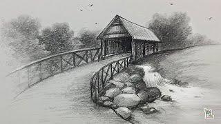 How to draw Bridge in Nature Art with Pencil