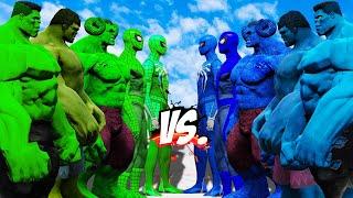 TEAM GREEN  3 HULK & 2 SPIDER-MAN VS TEAM BLUE 3 HULK & 2 SPIDER-MAN  - EPIC SUPERHEORES WAR