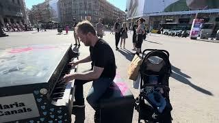 Playing Piano on Street in Barcelona