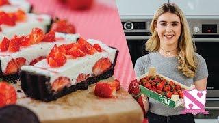 Strawberry & White Chocolate Cheesecake Slices with Oreo base - In The Kitchen With Kate