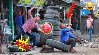 Update Tyre Blast PRANK with Popping balloons  Crazy REACTION with Popping Balloon Prank - So Funny