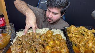 ASMR Eating Spicy Mutton Chops Curry+Spicy Eggs Curry+Spicy Chicken Legs Curry+Extra Gravy Mukbang