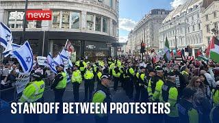 Israel-Hamas war Rival Gaza protesters standoff during London march