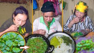 Organic Green Watercress Simsag Recipe & rice in the Village family Kitchen  Sim Rayo  Khole sag