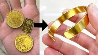 Making a 24k Gold Cuff out of Gold Coins  Jewelry Making  How it’s made  Gold Bars  4K Video