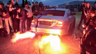 CRAZY NIGHT CARMEET - DRIFT BATTLES CLOSE CALLS - BMW M Mustang GT CLS63 AMG FLAMES..