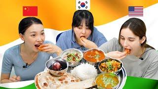 3 Countrys People TRY Thali For the First Time With Their Hand USA Korea China India