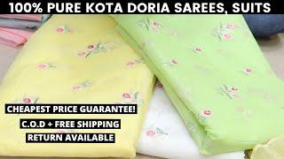 100% Pure Kota Doria Resham Embroidery Kota Doria Saree Designs  COD +Free Shipping Available