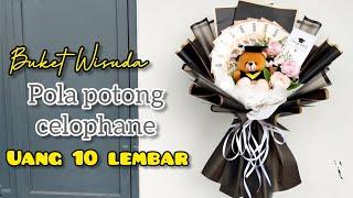 BUKET BONEKA WISUDA MANGKOK MIX UANG 10 LEMBAR MODEL KIPAS  DIY GRADUATION AND MONEY BOUQUET