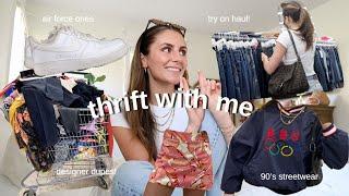 THRIFT WITH ME  thrifting 90s and y2k closet essentials & styling TRY ON HAUL